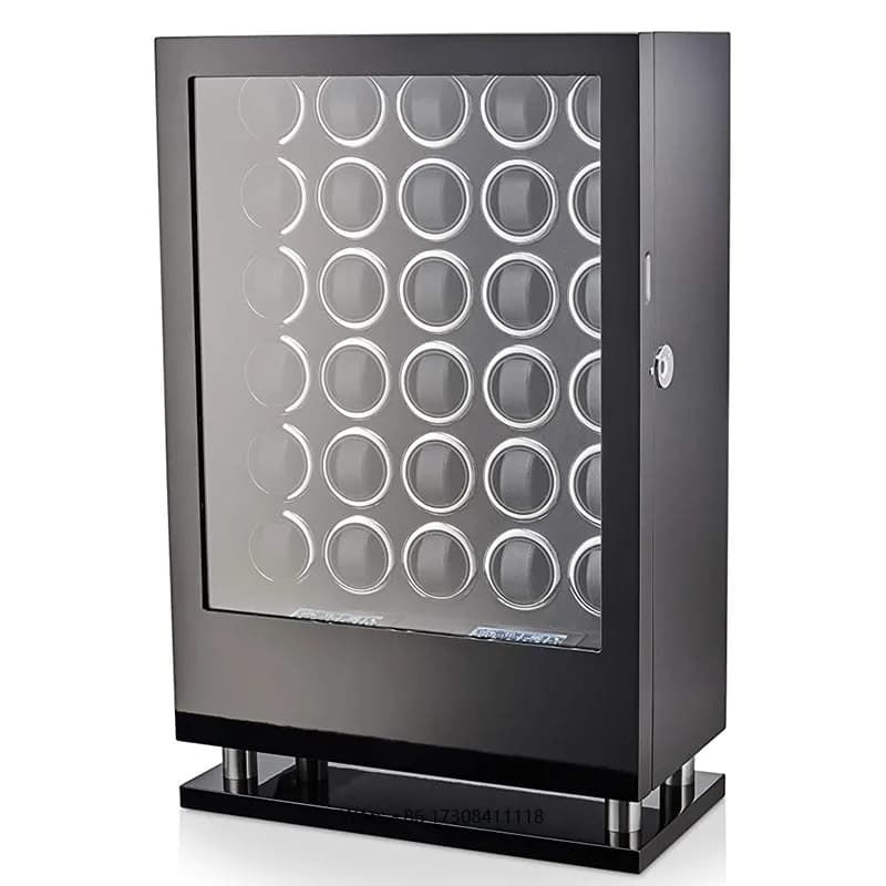 Carica Orologi Automatico di Lusso 24/30 Posti, Scatola in Legno per Orologi Meccanici con Sblocco Tramite Impronta Digitale, Schermo LCD Touch, Cassaforte per Conservazione Orologi