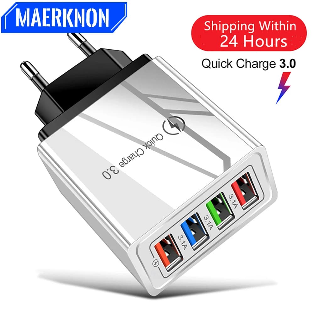 Caricatore USB Quick Charge 4.0 3.0 3.1A Adattatore di Ricarica Rapida per Samsung iPhone 11 7 X Caricatore per Telefono Cellulare a 4 Porte