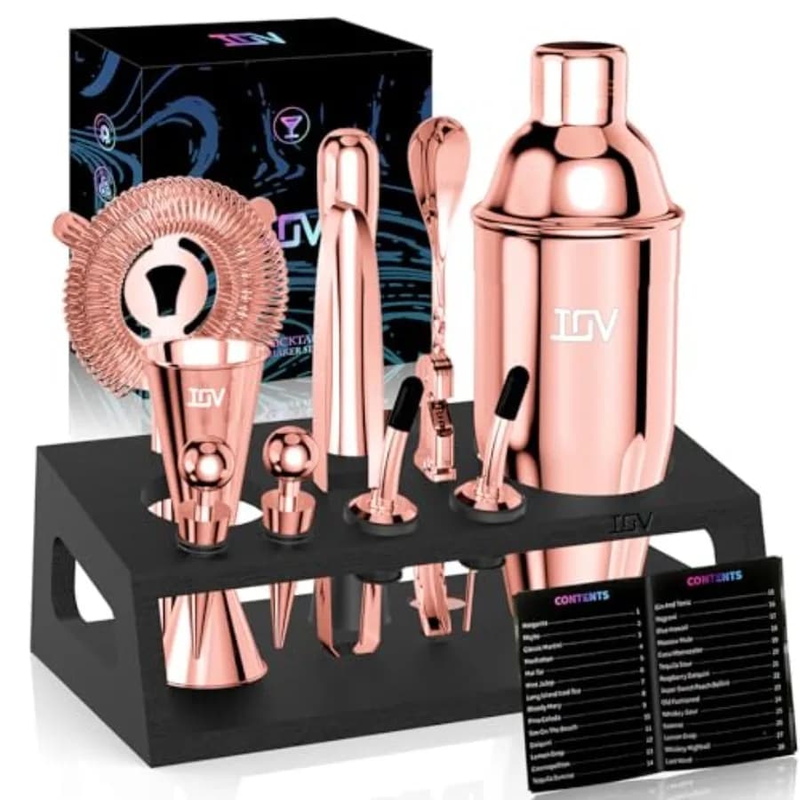 Mixology Bartender Kit with Stand 12-Piece Cocktail Shaker Set 24oz Martini Shaker Set for Drink Mixing Bar Set Includes All Ba
