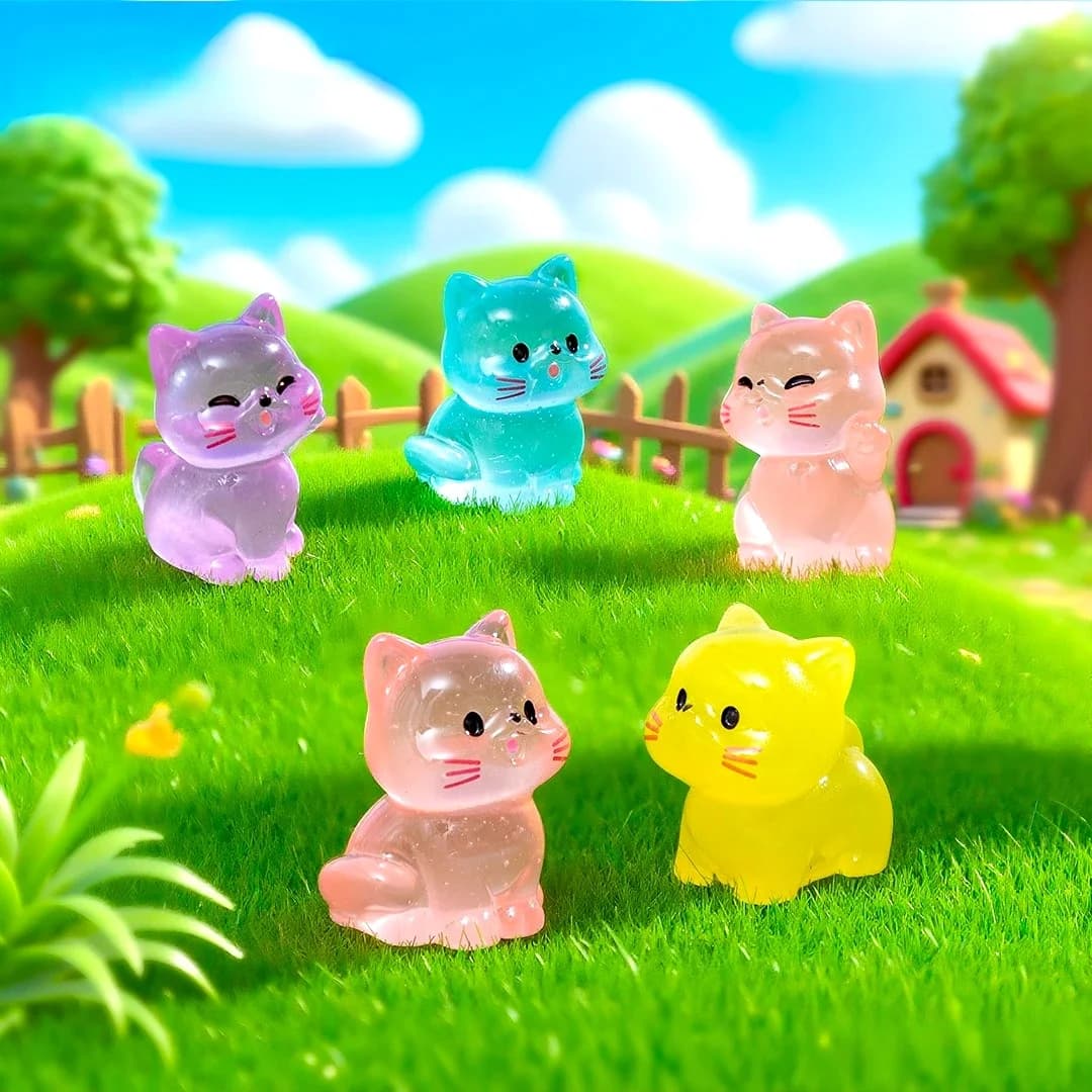 12/24/48pcs Luminous Mini Resin Cat Tiny Kitten Figurin for Fairy Garden Landscape Aquarium Potted Plant Prank Game DIY Ornament