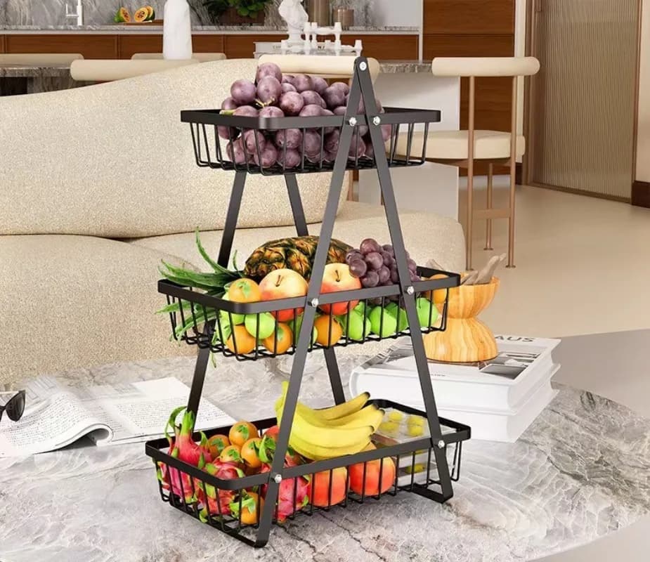 Grid Fruit Basket Three-layer Shelf Creative Multi-layer Empty Household Living Room Dried Fruit Snack Storage Rack