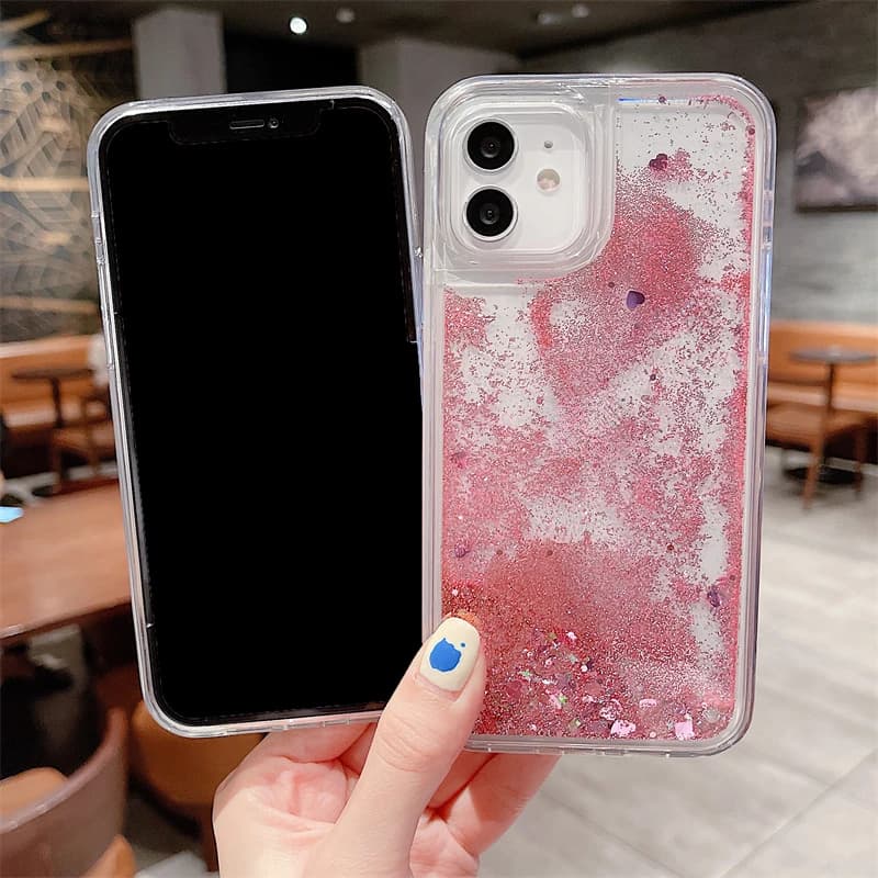 Cover con sabbie mobili dinamiche glitterate per iPhone 17 15 16 Pro Max Custodia con paillettes sabbia in movimento Love Hearts Stars Custodia morbida liquida per telefono
