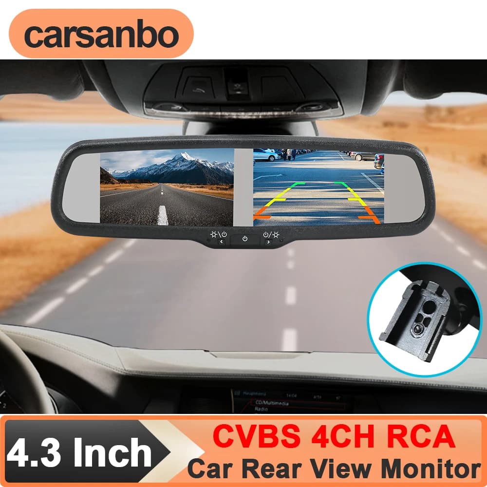 Carsanbo 4.3" Dual Screen Monitor for Toyota Tacoam Corolla Ford F150/250/350 Car Rearview Mirror with Bracket No.1 Support CVBS