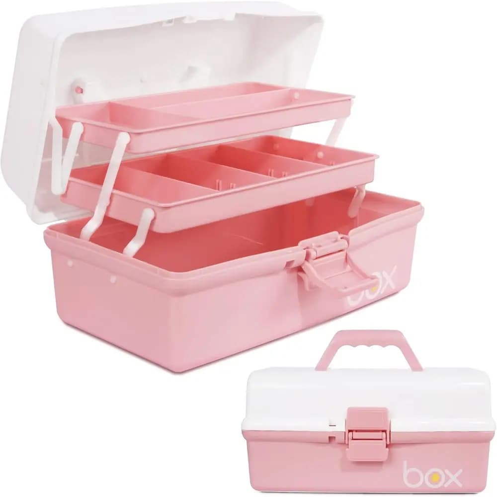 12in 3-Layer Plastic Crate Organizer, Portable Tackle Box with Handle & Adjustable Dividers, Multipurpose Case for Sewing, Art S
