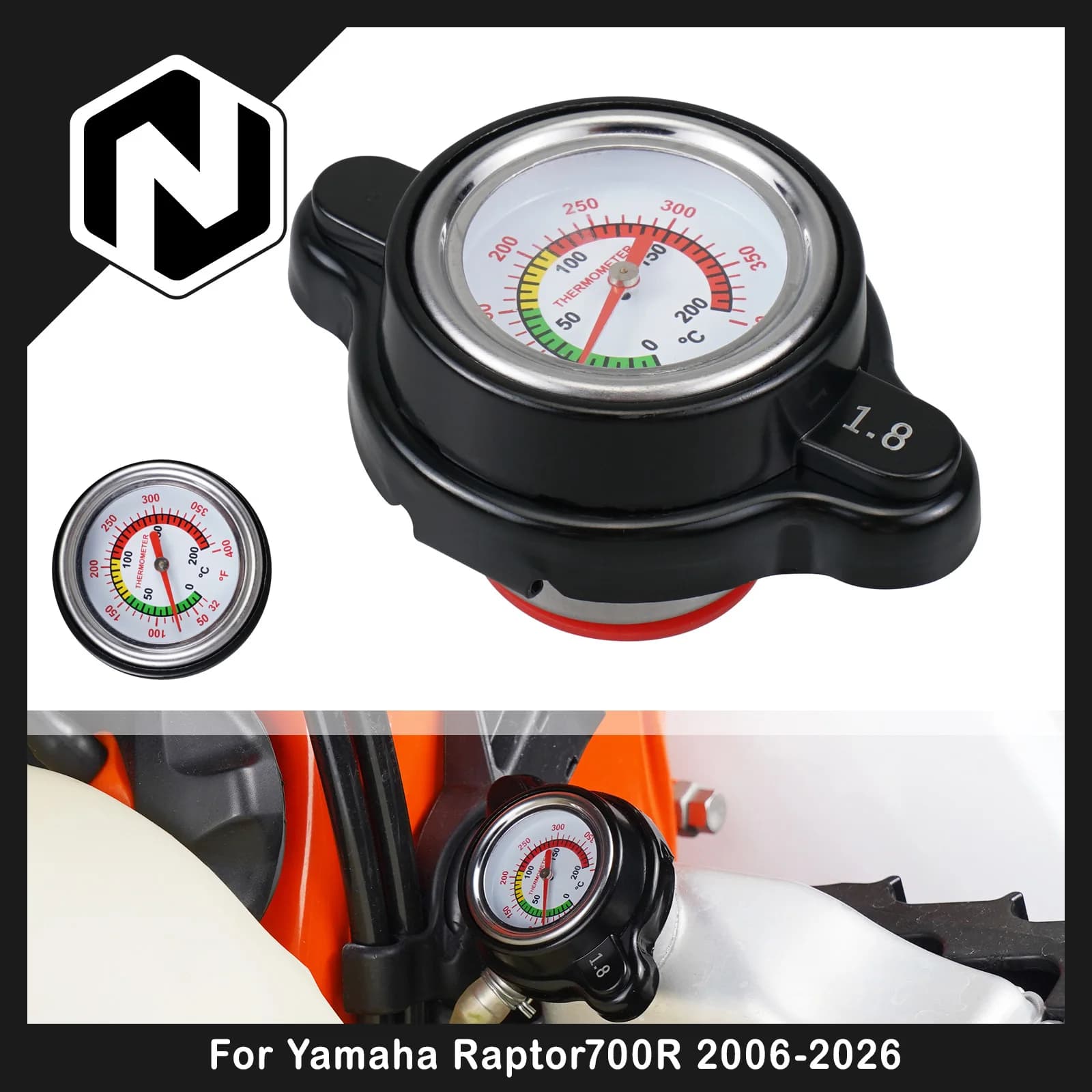 Tappo Radiatore NICECNC Compatibile con Yamaha Raptor700R 2006-2026 YFZ450R 2021-2026 Kodiak 1.8bar con Termometro Accessori ATV
