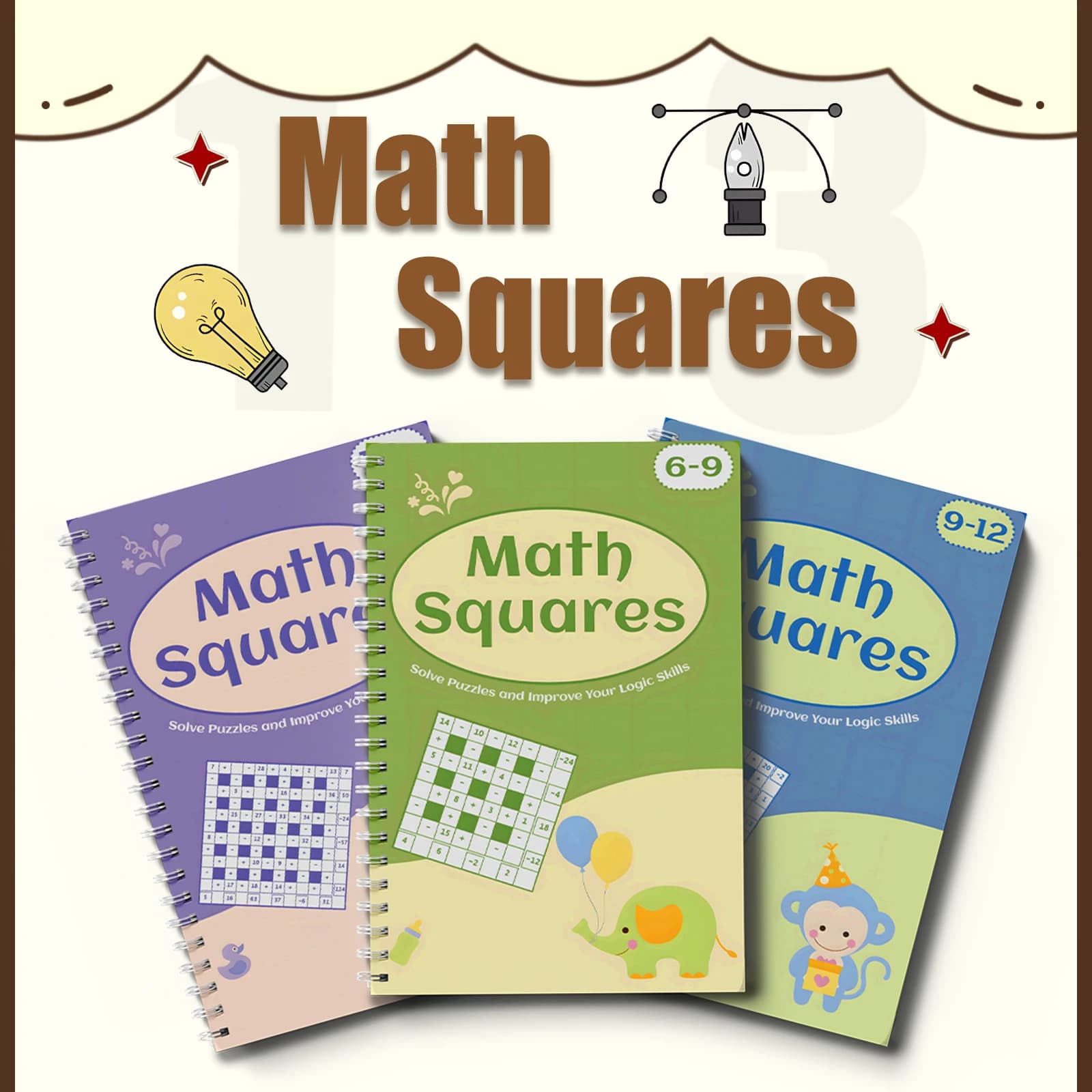 Math Squares Puzzle Books for Kids – Fun Number Logic Games for Ages 6–12 Brain Training Workbook