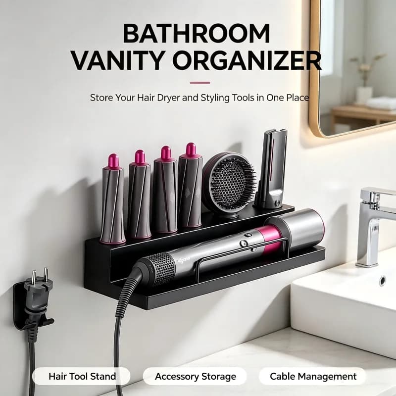 Storage Holder for Curling Iron Accessories Wall Mounted Rack Bracket Stand with Adhesive for Home Bathroom Organizer