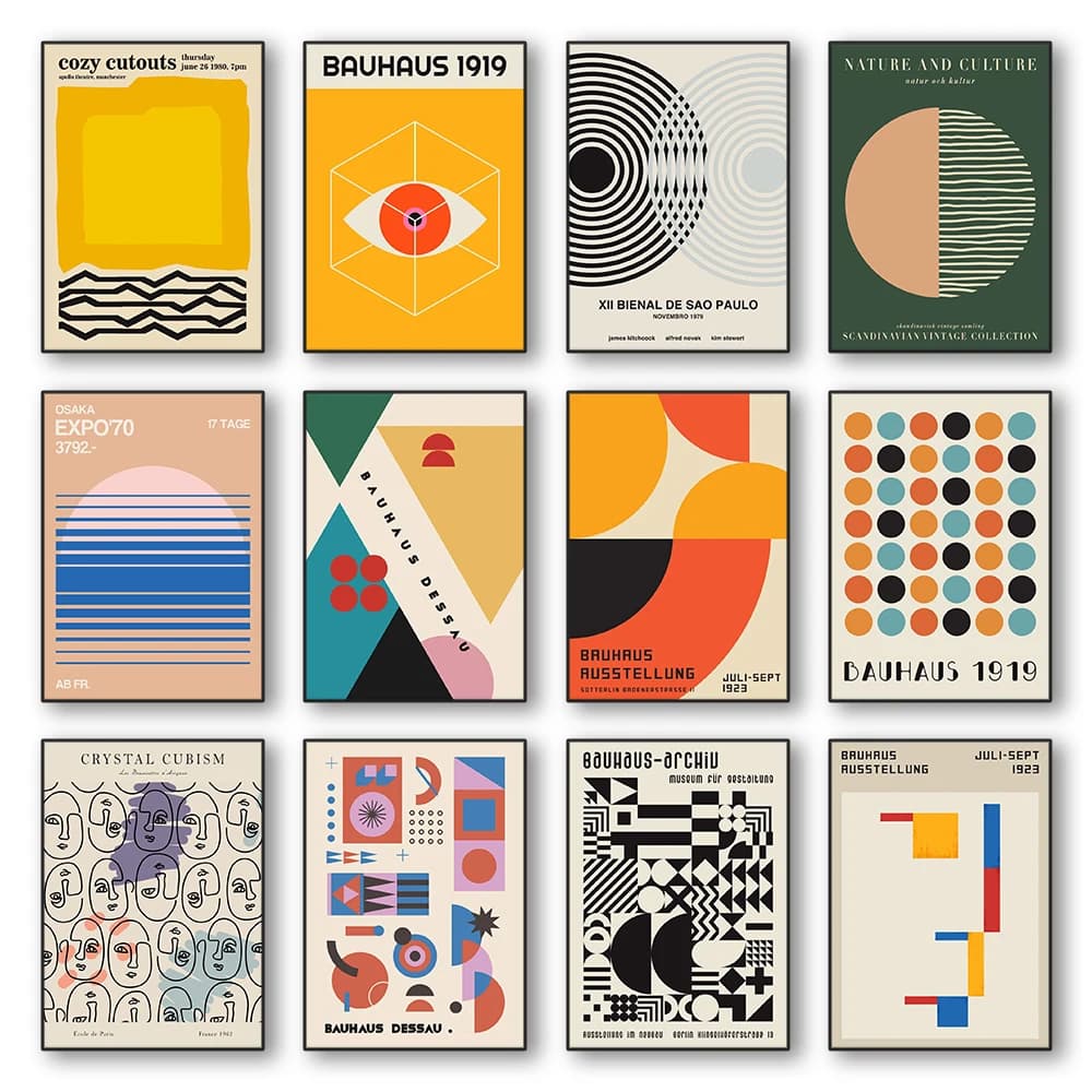 Poster da parete su tela con architettura Bauhaus astratta moderna, stampe su tela senza cornice con estetica nordica per la decorazione della casa del soggiorno