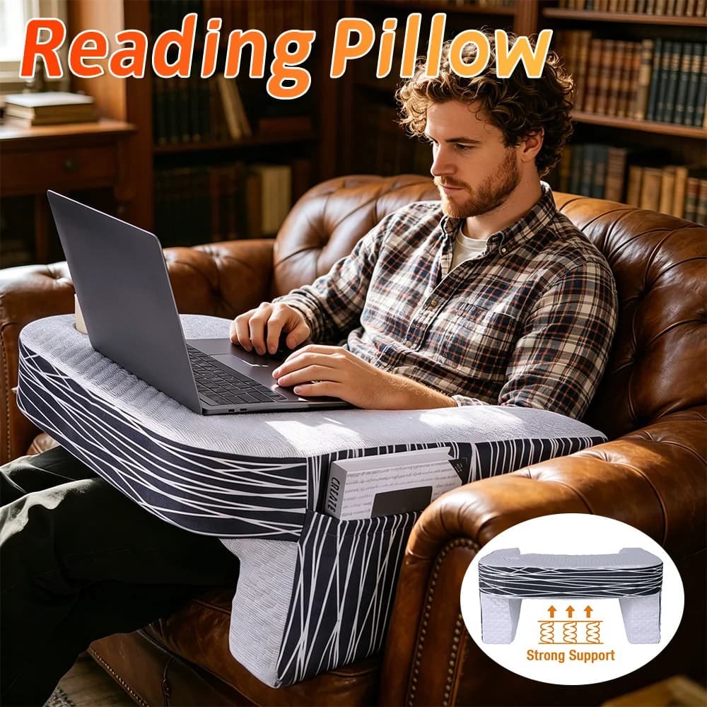 Cuscino da Letto Multifunzione in Memory Foam con Portabicchieri, Tasca Portaoggetti e Rivestimento Rimovibile e Lavabile per Letto, Divano, Lettura e Gaming