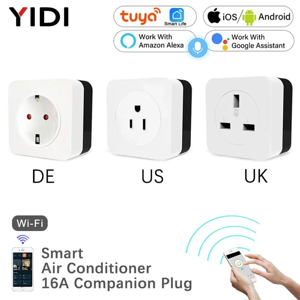 16A WiFi wall socket for air conditioner socket partner remote control IR Smart Life Tuya works with Alexa Google UK US DE