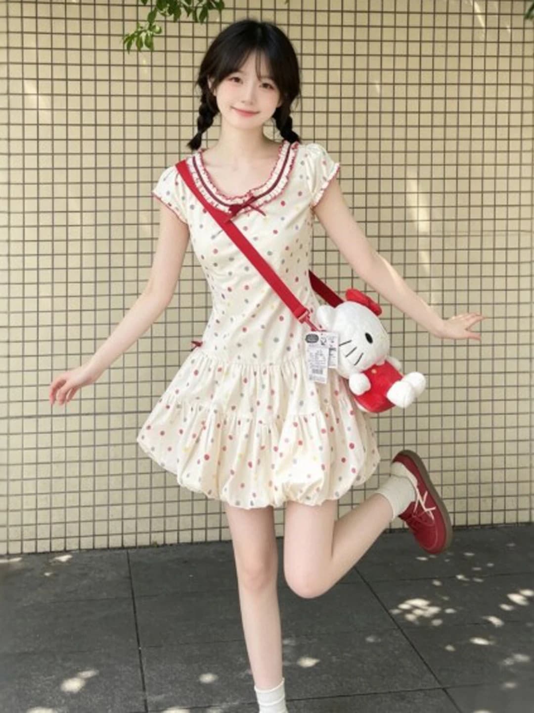 French Style High Waist Short Skirt Puffy Flower Bud Waist in Cinching Beautiful Dress Gentle Summer Fashion Dance Casual
