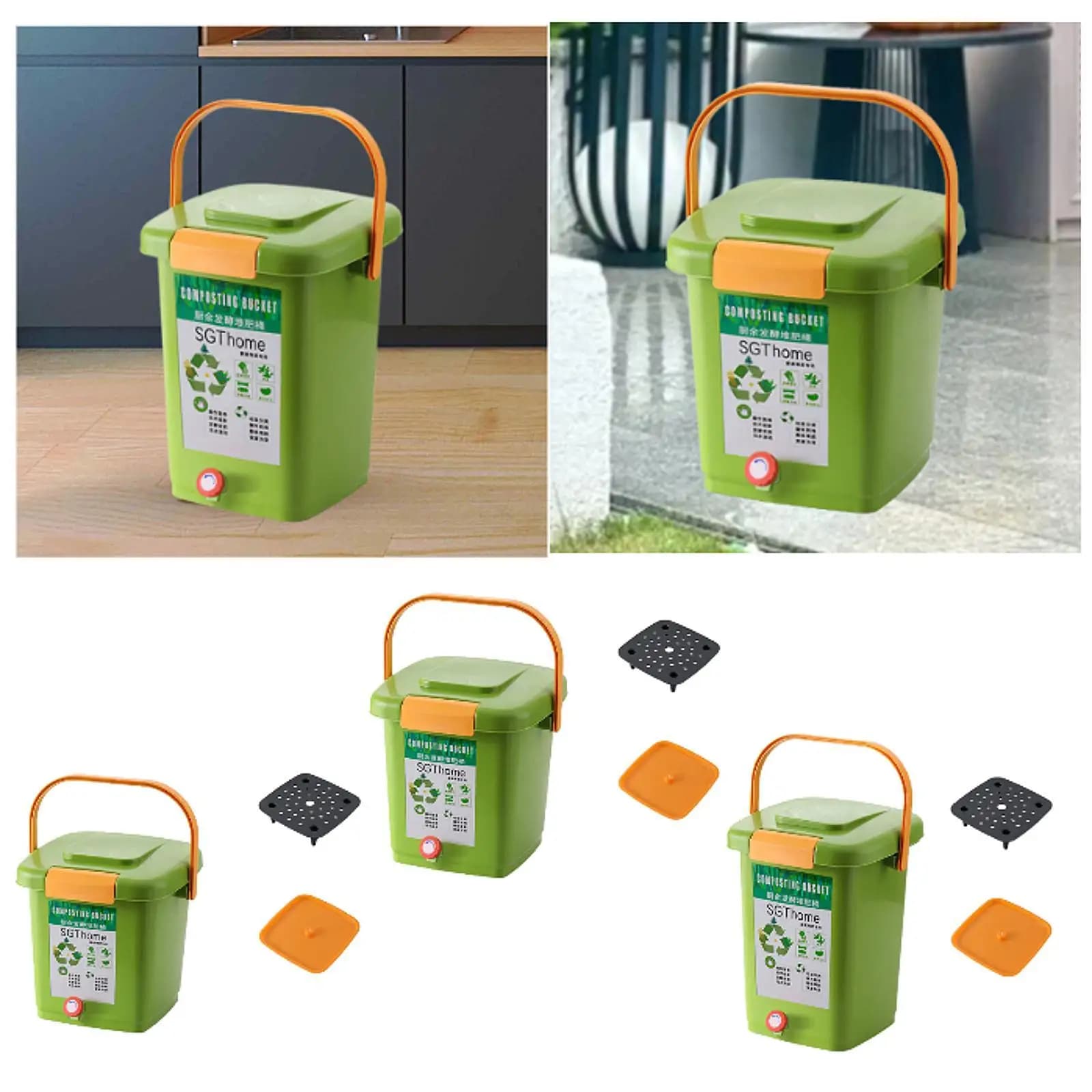 Contenitore per compost con coperchio e maniglia, serbatoio di fermentazione per giardino interno
