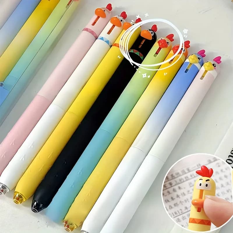 8pcs Cute Parrot and Chick Press Gel Pen, Black Ink Pen, Anti-slip Rubber Pen Barrel, High Appearance Level, Quick-drying Smooth
