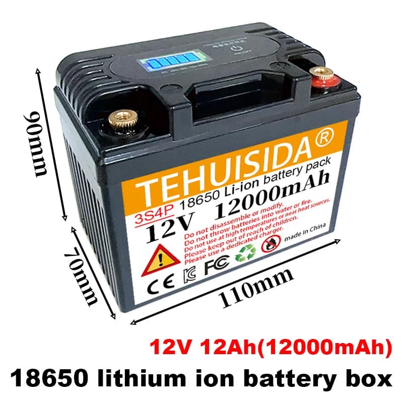 Scatola Batteria 18650 12V 3S4P 12000mAh con BMS Integrato da 20A, Adatta per Spruzzatori Agricoli e Batterie di Accumulo Energetico per Motociclette