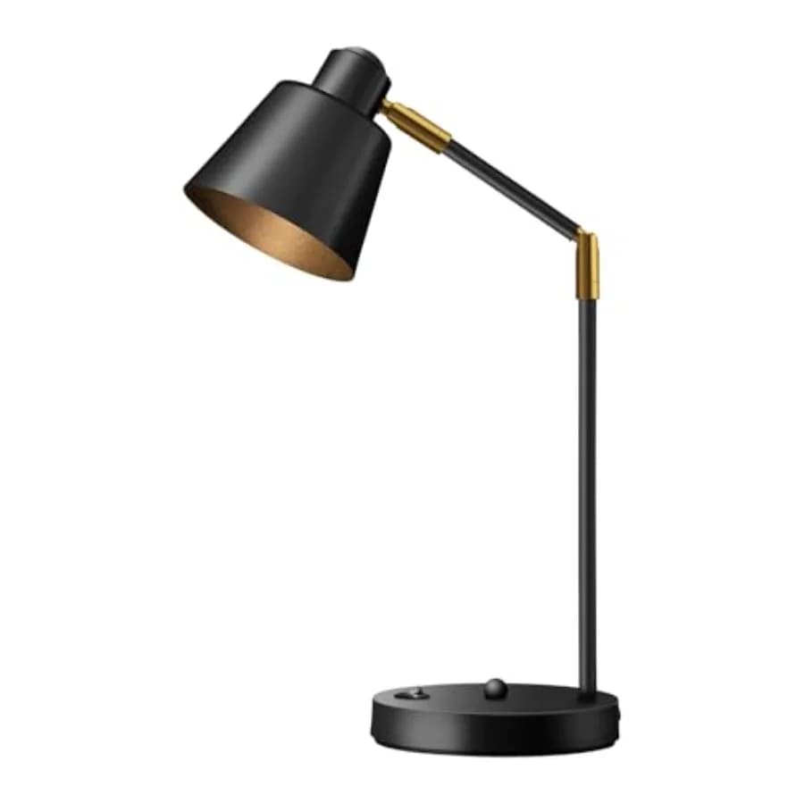 Lampada da scrivania a LED con doppie porte di ricarica USB, 100% metallo, 270 ° Lampada da lettura con bracci girevoli, luce soffusa 3000K, per comodino, casa e ufficio