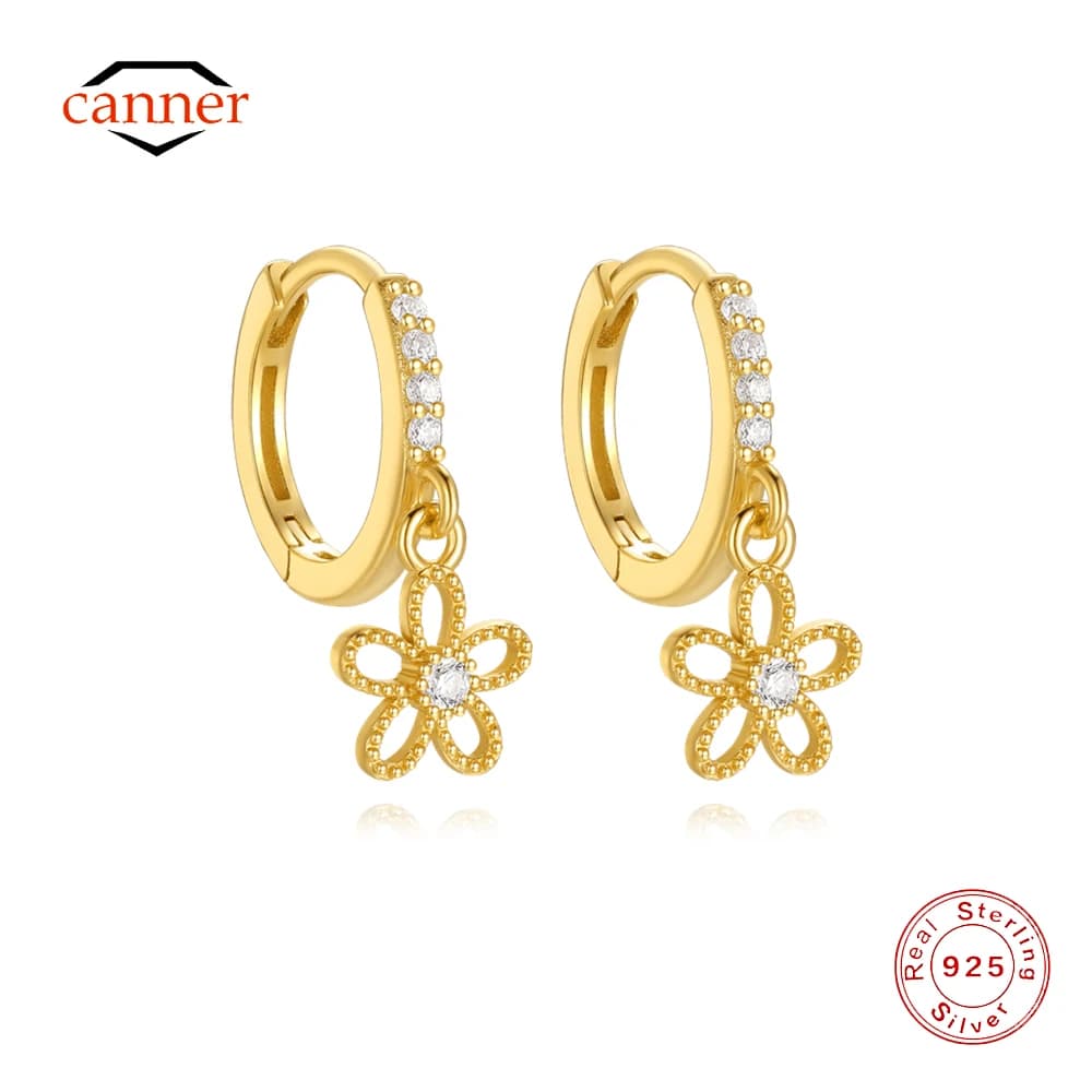 CANNER 925 Sterling Silver Hollow Flower Drop Earring For Women Minimalism Eight Pointed Star Opal Earring Fine Jewelry Gifts