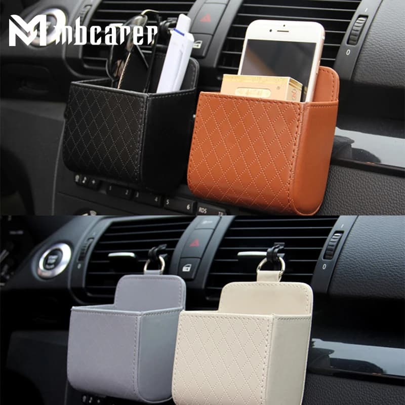 Borsa portaoggetti per auto Cruscotto per presa d'aria Tidy Appeso Scatola portaoggetti in pelle Occhiali Porta telefono Organizzatore di stoccaggio Accessori per auto