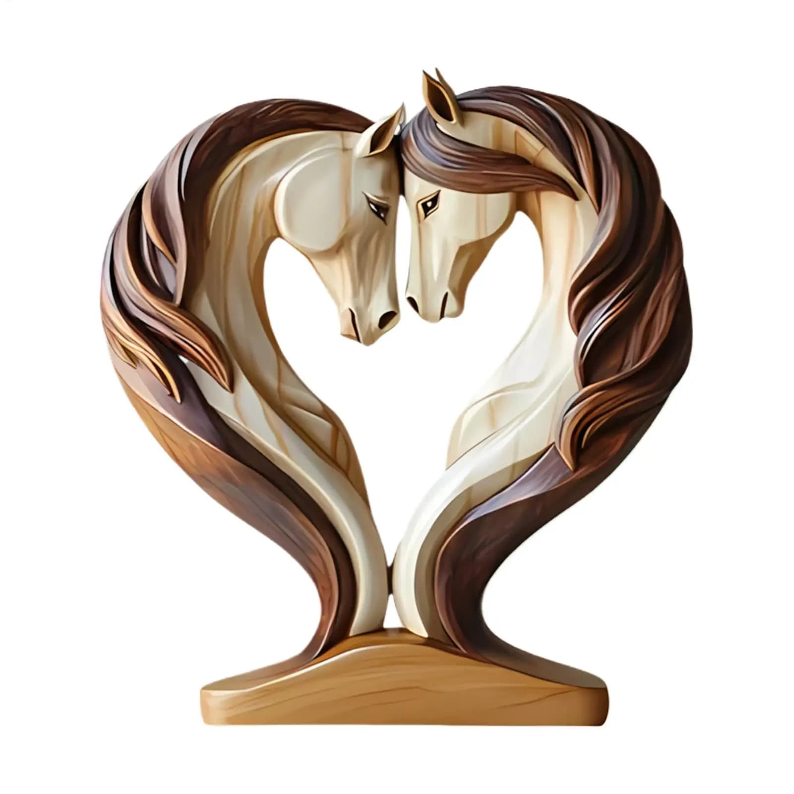 Horse Sculpture Wooden Horse Statue 2D Snuggle Pose Animal Ornament Table Display for Shelf for Maternal School at Work