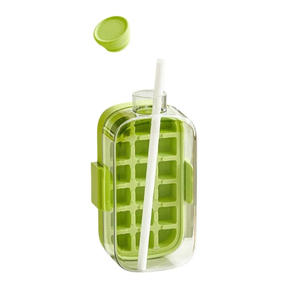 Bottiglia d'acqua refrigerante a pressione con stampo per cubetti di ghiaccio da 500/800 ml, design senza contatto e cannuccia per una facile rimozione del ghiaccio