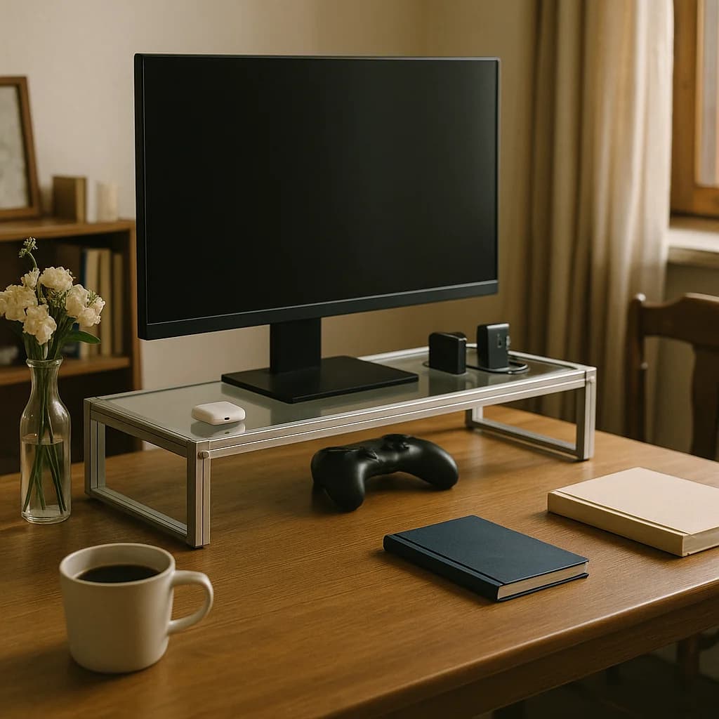 Aluminum & Acrylic Monitor Stand, Desktop Computer Riser, Portable Height-Adjustable Base, High Load Capacity Durable