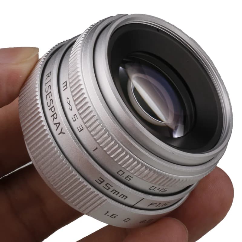 Silver Mini 35mm f/1.6 APS-C CCTV Lens+Adapter Ring for Panasonic/Olympus Micro 4/3 Sony E A6600 6500 Canon EOS-M M50 Fujifilm