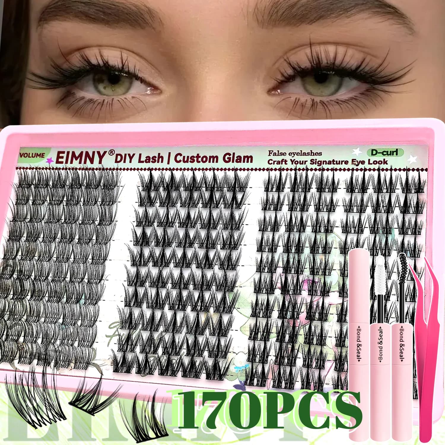 EYMNY Kit di ciglia finte 3 in 1 da 170 pezzi, 10 mm, 3 stili di ciglia distinti per un look unico, morbide, riutilizzabili, facili da applicare per principianti
