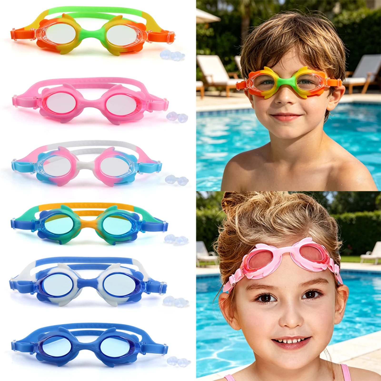 Occhialini da nuoto per bambini, ragazzi e ragazze, impermeabili, antiappannamento, HD, con copertura per il naso, per sport acquatici indoor e outdoor