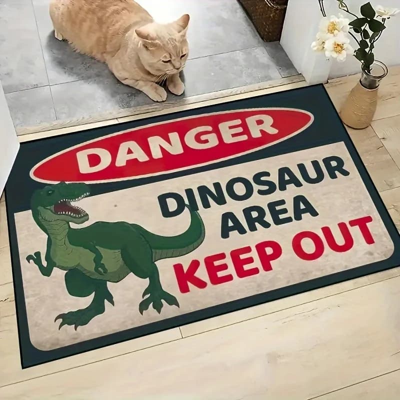 VIKAMA Fun Dinosaur Warning Slogan Tappetino per ingresso Porta d'ingresso Tappeto decorativo antiscivolo per cartoni animati Decorazione della casa