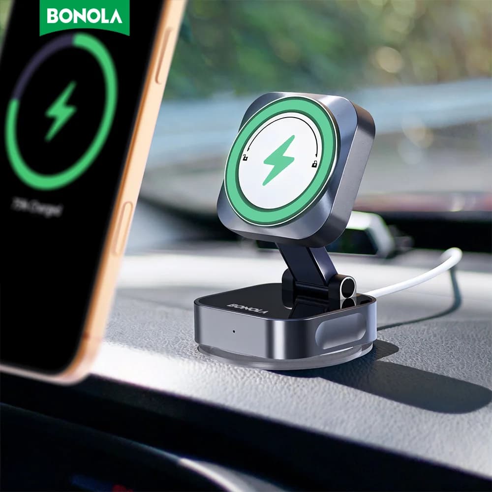 Bonola Ventosa Caricatore Wireless per Auto per iPhone 17 Pro Max/16/15/14 Supporto di Aspirazione per Vuoto di Ricarica Wireless Magnetico Pieghevole
