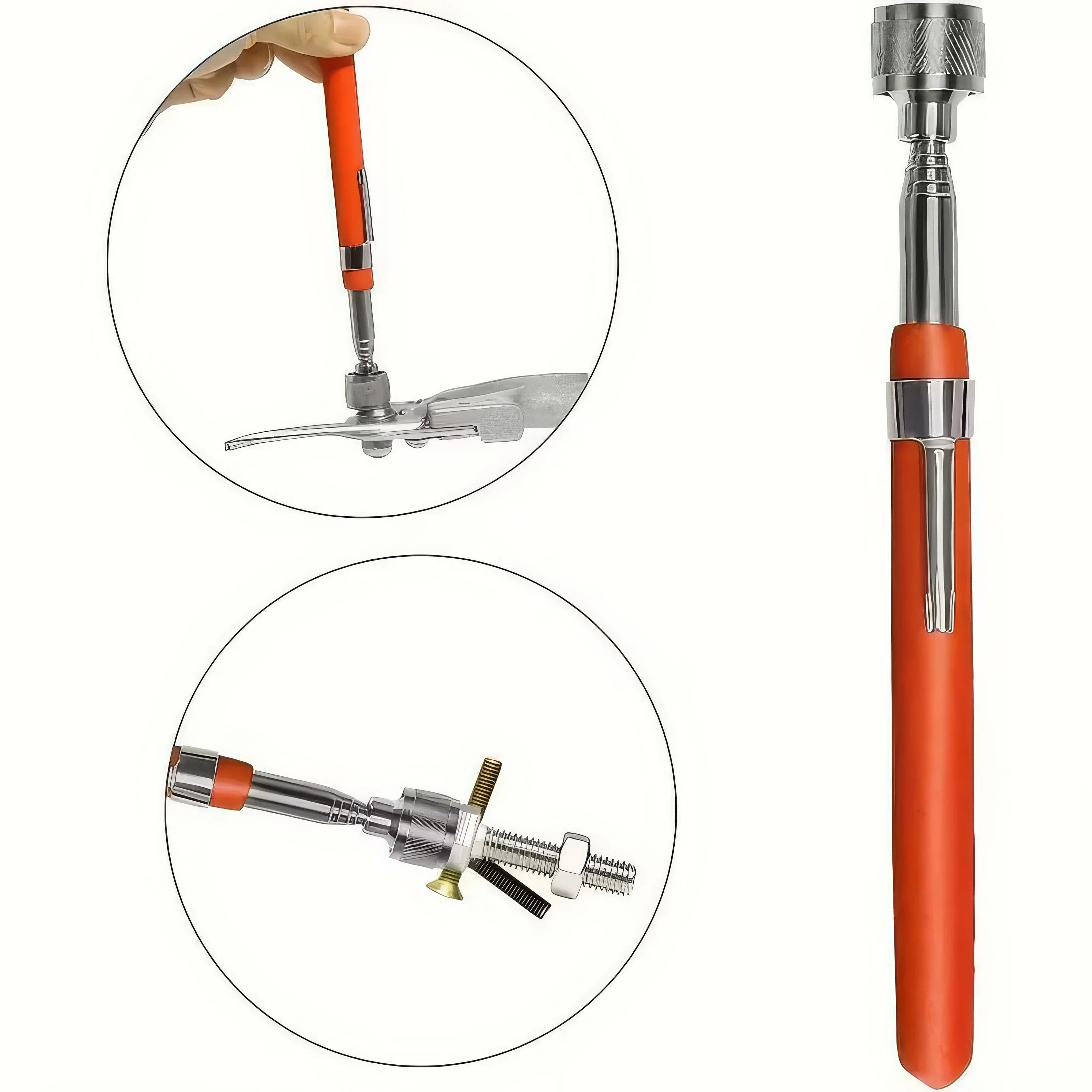 1 strumento magnetico per la raccolta degli oggetti, arancione, design portatile, lunghezza della maniglia regolabile, adatto per la manutenzione domestica/gestione dei cavi