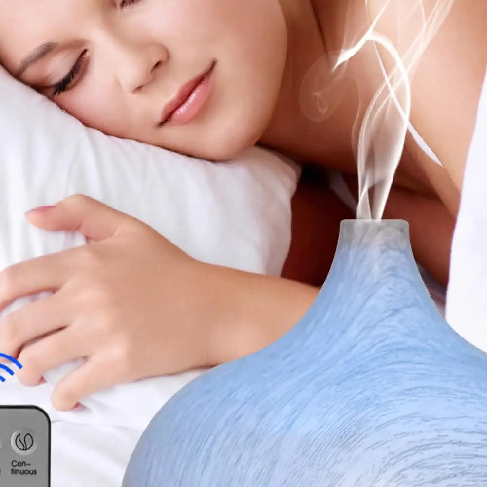 Silent Wood Grain Aromatherapy Diffuser 550ml, Ultrasonic Humidifier with Remote & 6 Essential Oils, Perfect for Sleep & Relaxat
