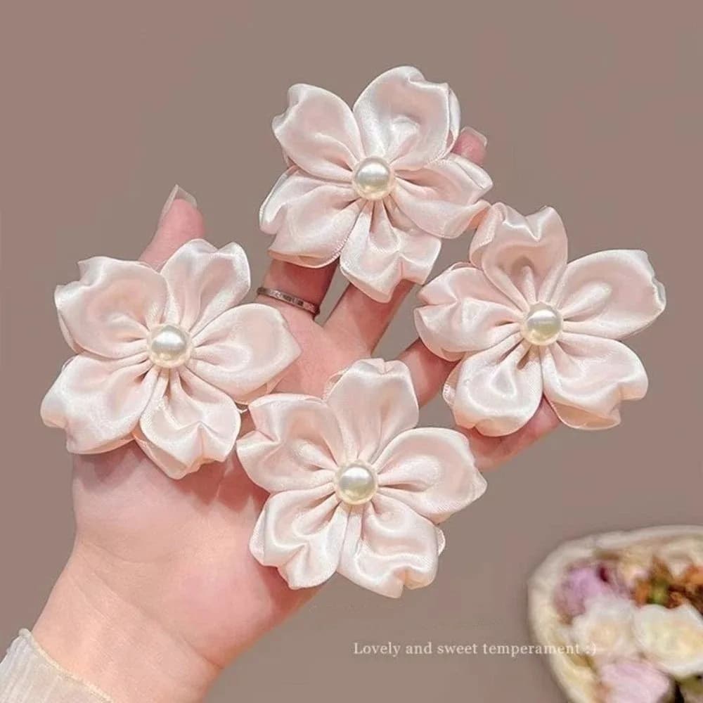 Set di 4 fermagli per capelli rosa perla dolce Sakura, fermagli floreali in raso rosa, fermagli per capelli a fiore per donna