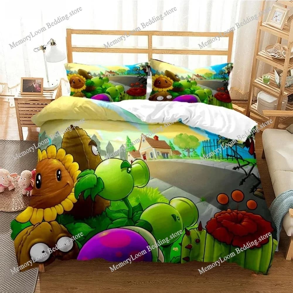 Piante Vs Set di biancheria da letto Zombie US Europa UK Size Trapunta Copriletto per cartoni animati Copripiumino Set di federe per bambini adulti