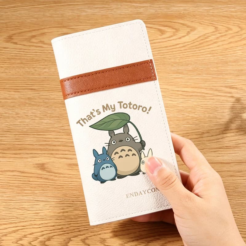 Anime Totoro Women Pu Leather Wallet Cute Cartoon Cat ID Card Holder Retro Female Multi-card Slot Billfolds Long Coin Purse