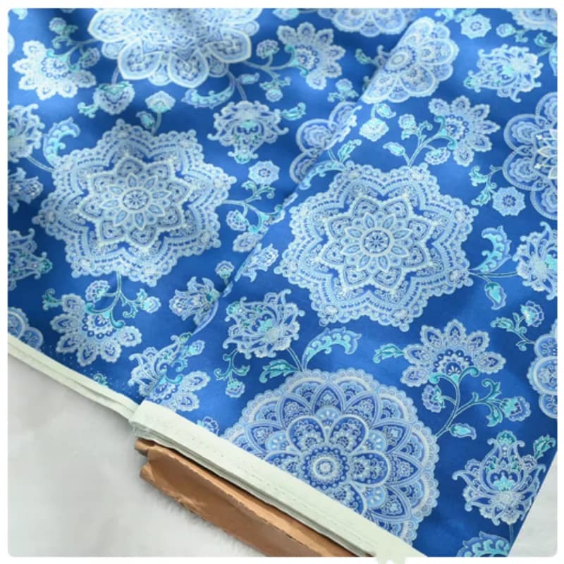 Tessuto semplice in puro cotone con stampa porcellana blu e bianca in lamina d'argento, borsa fai da te fatta a mano, indumento. Panno per cucire abiti, CR-162