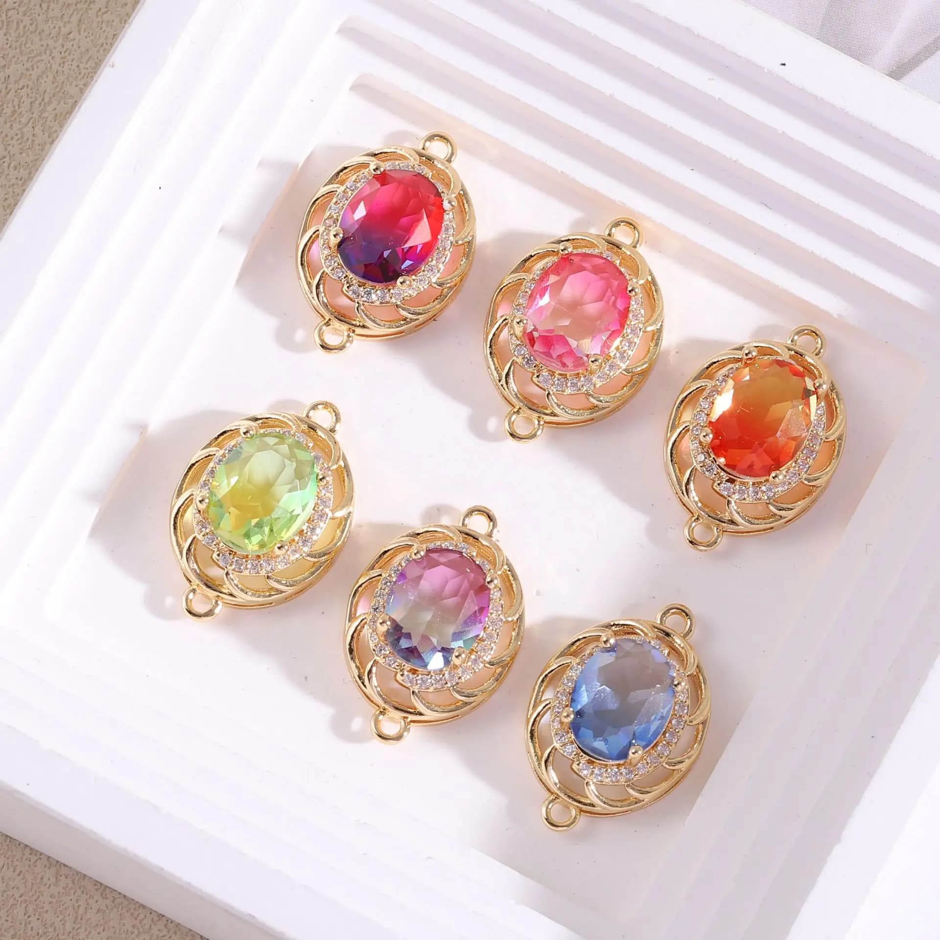 10pcs/ Bag Colorful zircon oval double button pendant DIY earrings bracelet accessories for jewelry production