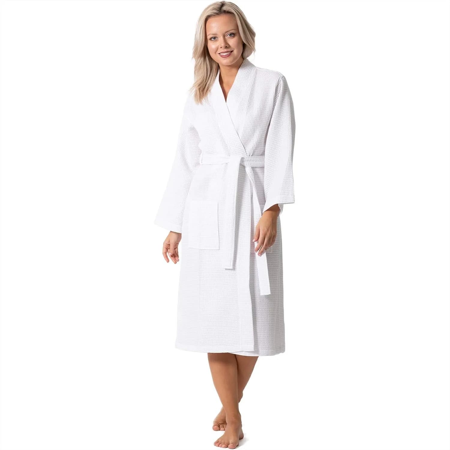 Lightweight Linen Waffle Knit Kimono Robe for Women Quick Dry Soft Spa Bathrobe