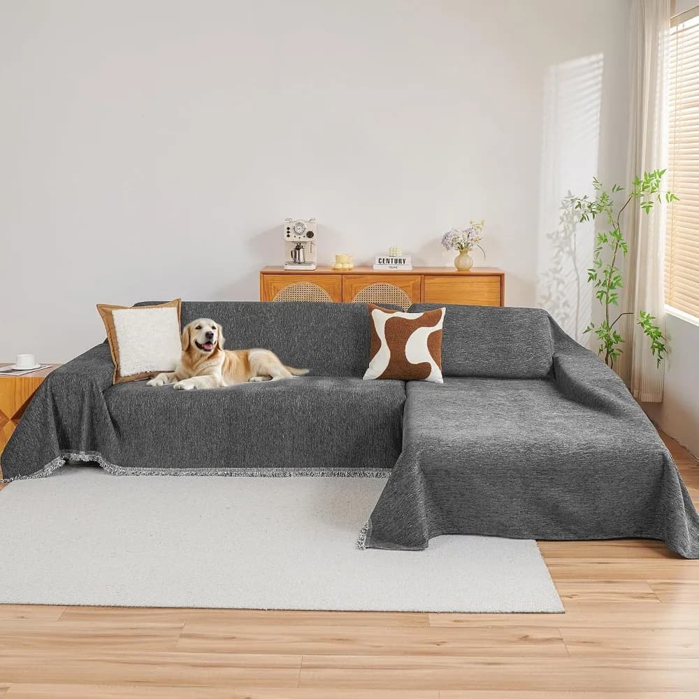 71"x118" Dark Grey L Shape Couch Cover Set, Washable Slipcover for 2-3 Cushion Sofa