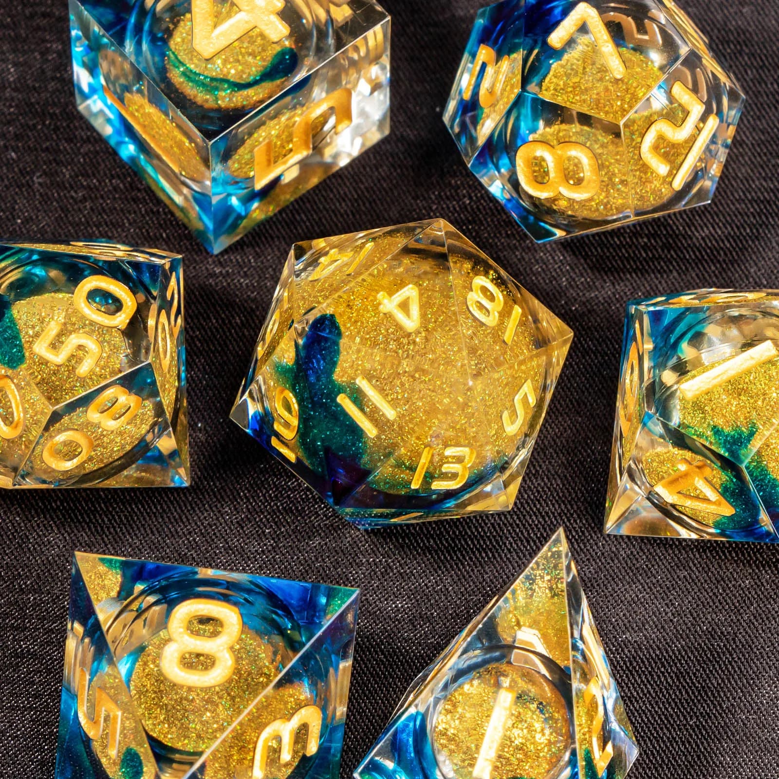 DND Dice Set D&D, Liquid Core Sharp Edged Dice Set Dungeons and Dragons, Blue Polyhedral Resin Dice Set for Role Playing Game