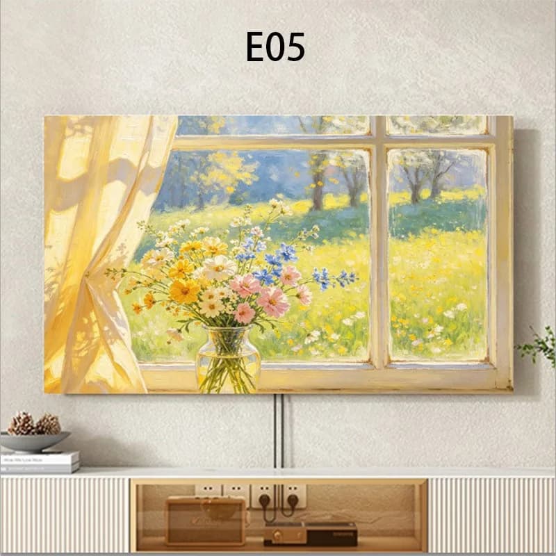 Universal Lcd Tv Hood Dust Cover Flower Scenery Oil Painting Print Elastic TV Dust Cover Television Protector Living Room Decor
