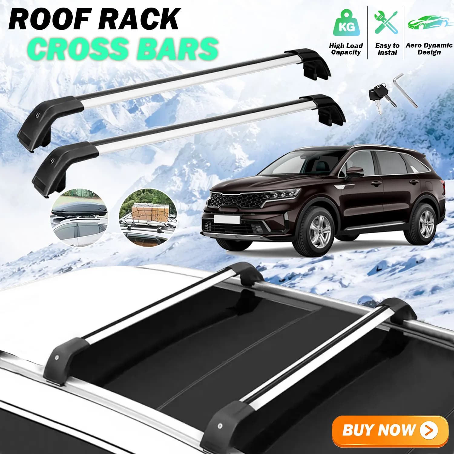 Roof Rack Cross Bars Fits for KIA Seltos 2019-2023 Aluminum Lockable Luggage Carrier Rails Black Heavy Duty