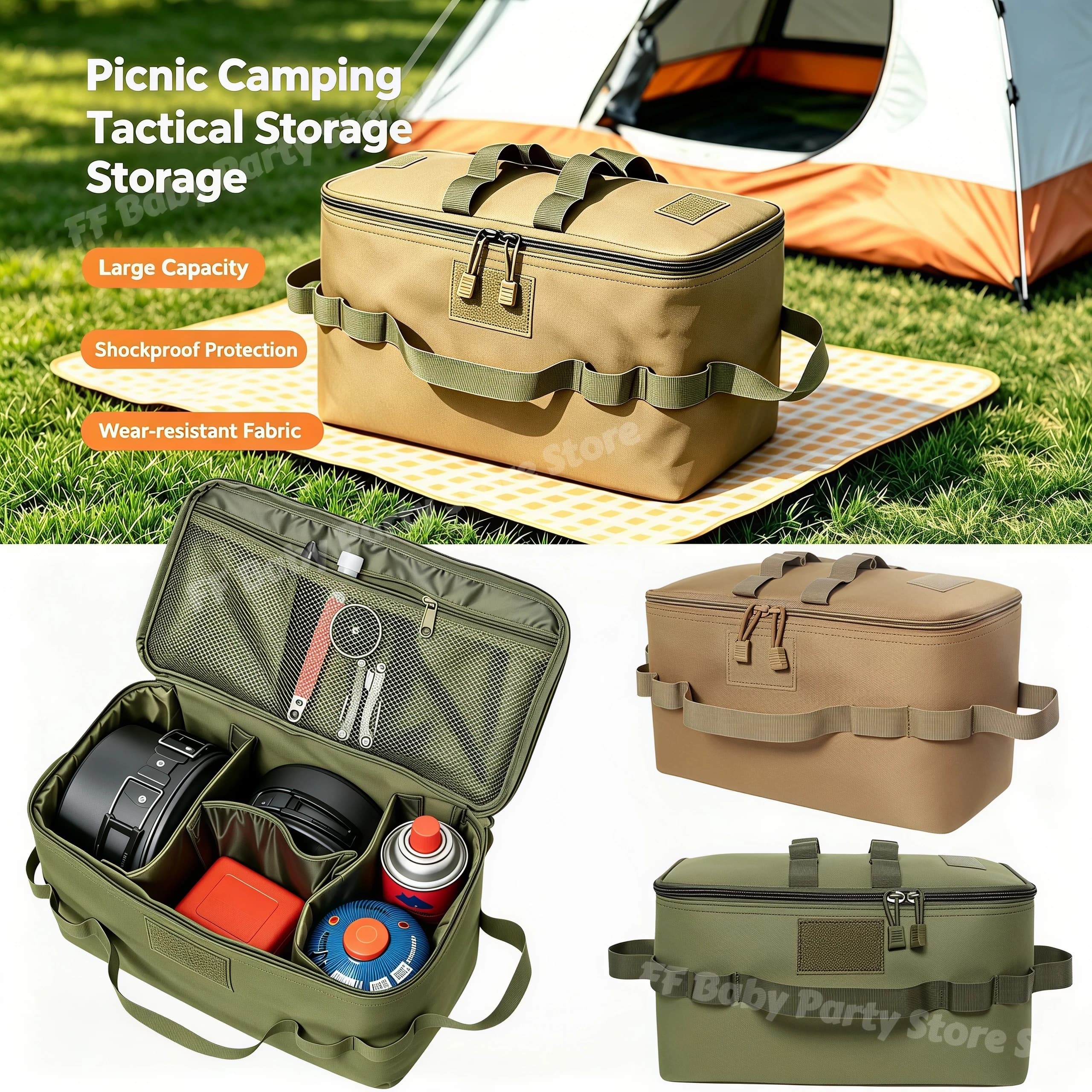 Large Capacity Outdoor Camping Storage Bag Picnic Cookware Utensils Kit Gas Canister Organizer Tool Bag Camping Equipment Supply