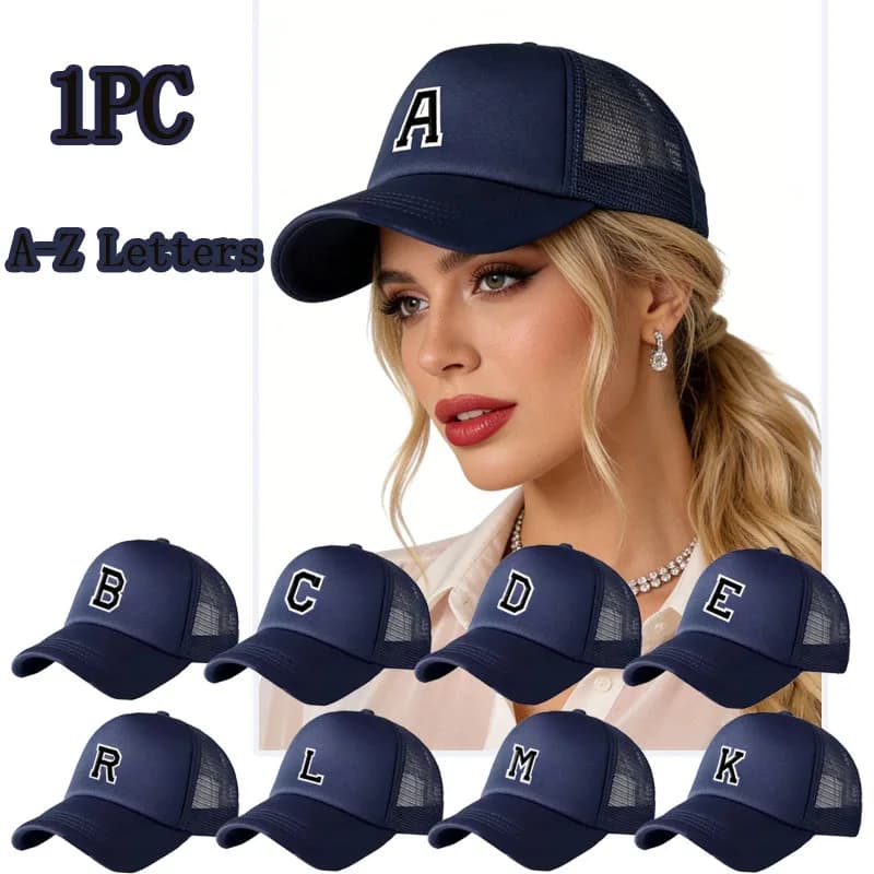 1Pc Unisex Personalized A-Z Letter Mesh Adjustable Baseball Cap, Sun Hat, Dad Hat, Suitable For Daily Wear, Outdoor Travel