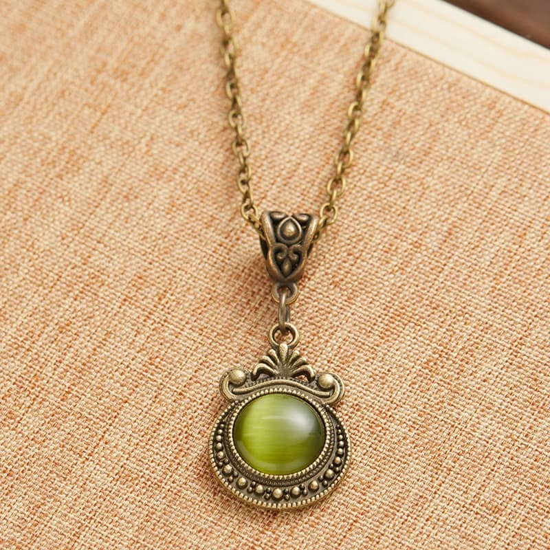 Collana con Ciondolo Ovale Verde Vintage di Tendenza, Gioielli Etnici Personalizzati da Donna per Feste e Regali