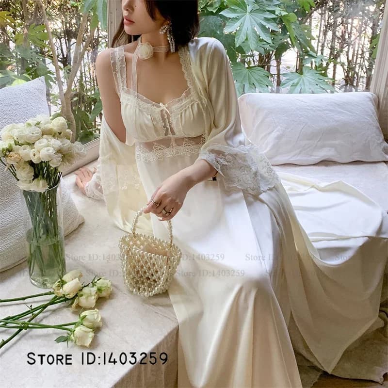 Women's Watch and Shirt Set, French Style Elegant, Lace And Satin Set, With Bretelle, Sexy Lingerie, Homewear