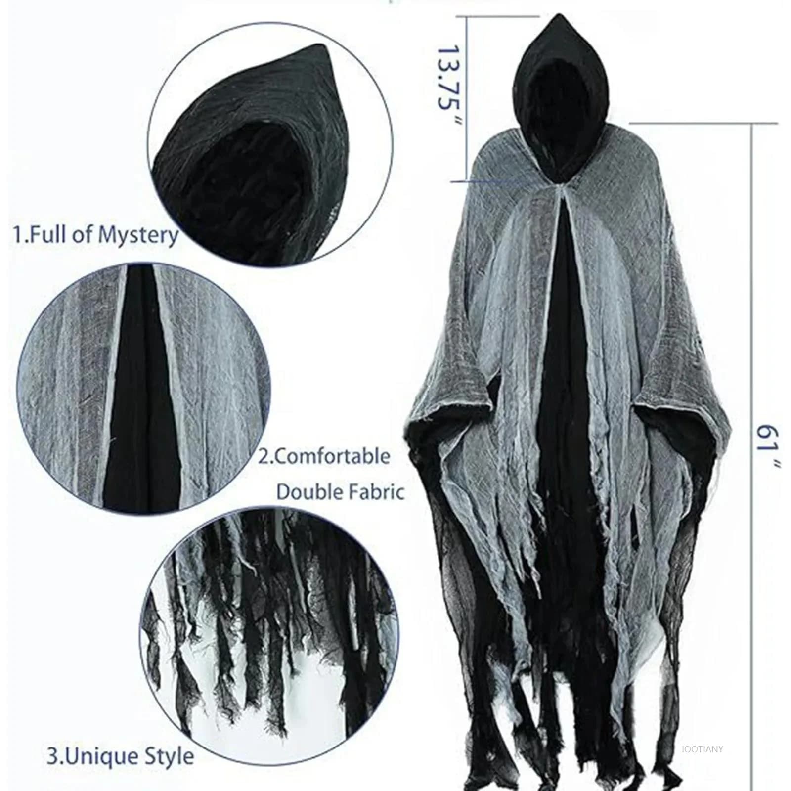 Costume da strega Halloween Mantello per adulti Vampiro con cappuccio Gioco di ruolo Costume Mantello Horror Morte Costume Scherzo Costume horror Puntelli 2025