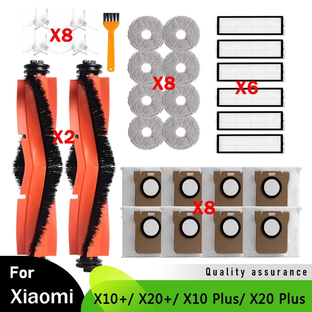 Per Xiaomi Robot Aspirapolvere X10+ / X20+ / X10 Plus / X20 Plus Sacchetto per la polvere Mop Panno Spazzola laterale principale Parti di ricambio del filtro Hepa