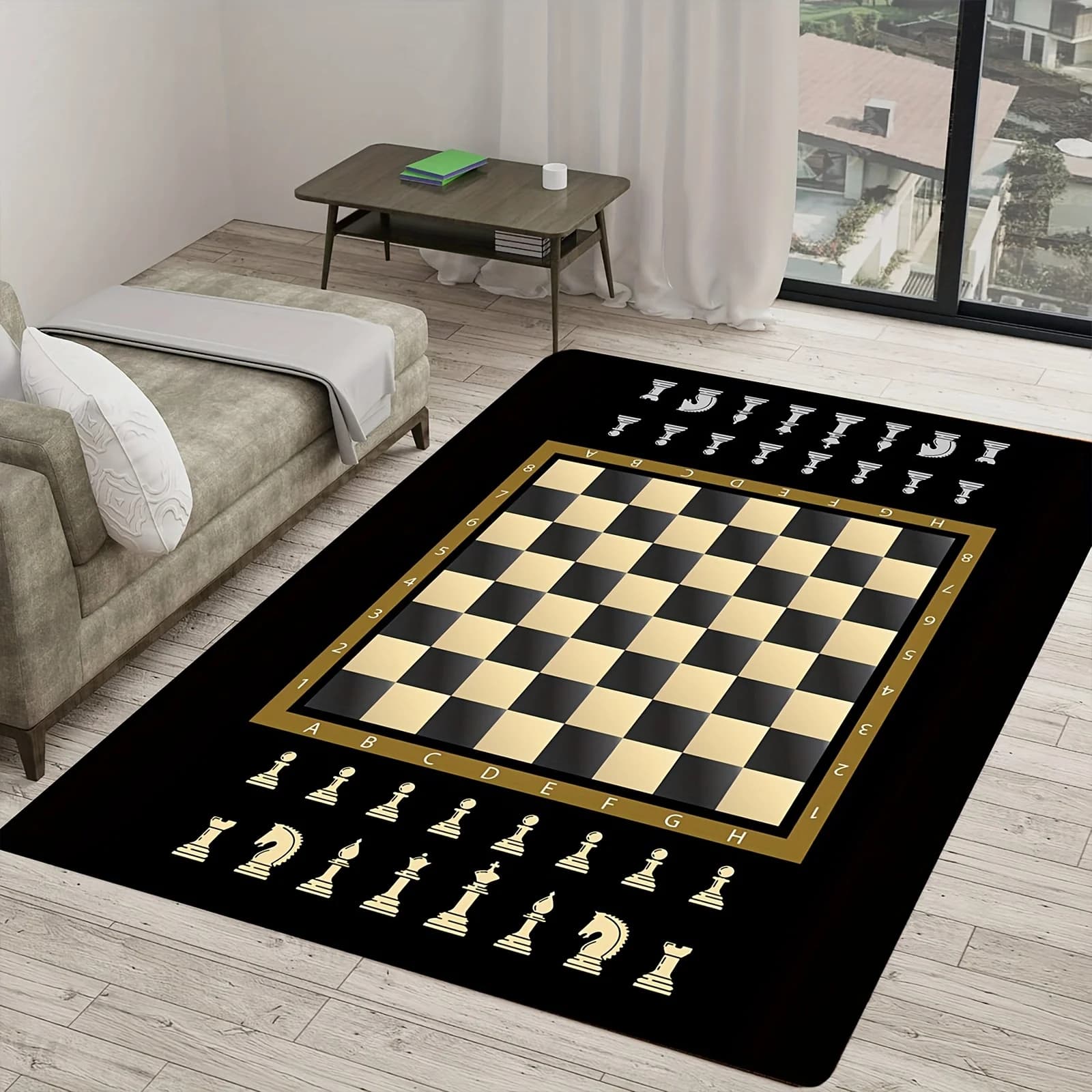 Soft Non-Slip Checkers and Chess Game Rug for Living Room Floor Play Mat Home Decor Interactive Kids Activity Carpet