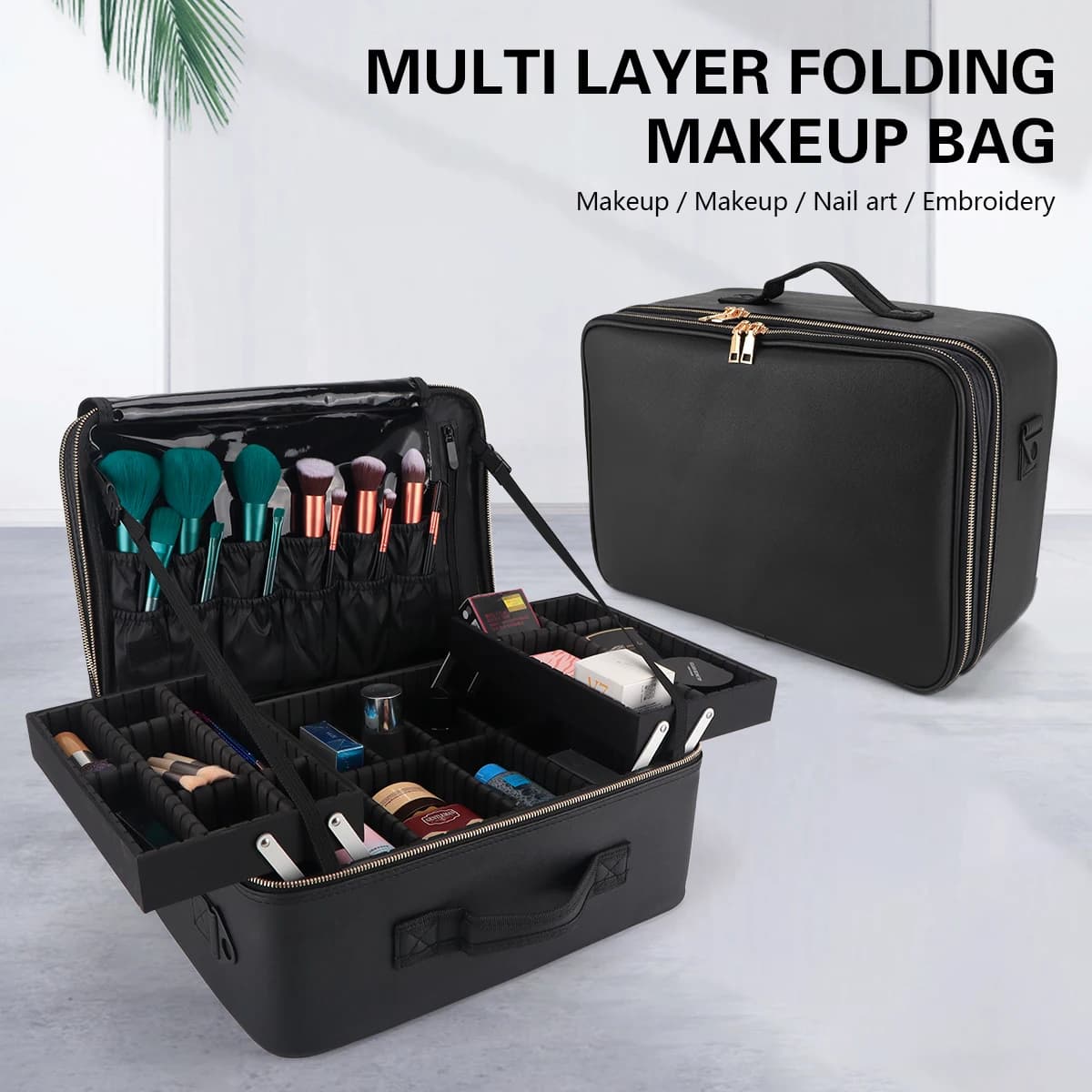 Travel Cosmetic Case for Women Organizer Box Brushes Makeup Box for Artist Makeup Case Makeup Bag for Professional Train Case
