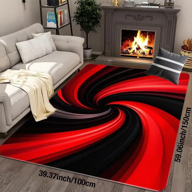 Flannel Printed Red Black Spiral Rug Dynamic Wave Design Soft Fleece Floor Mat Living Room Carpet Modern Decor Abstract Rugs